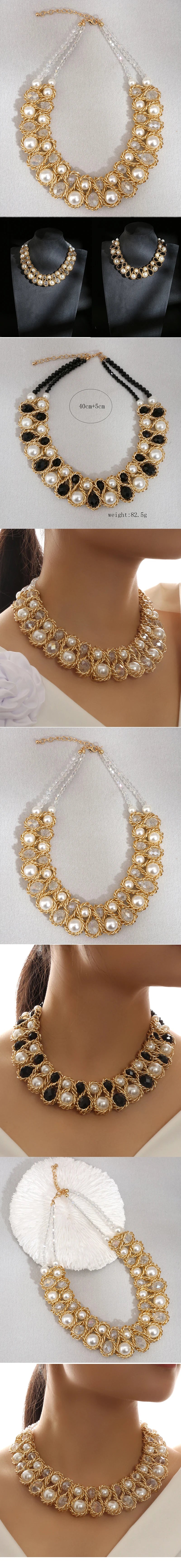 New Simulated Pearl Jewelry Necklace Double Layer Choker Necklace Women Bijoux Beads Crystal Collar Wedding Jewelry Necklaces