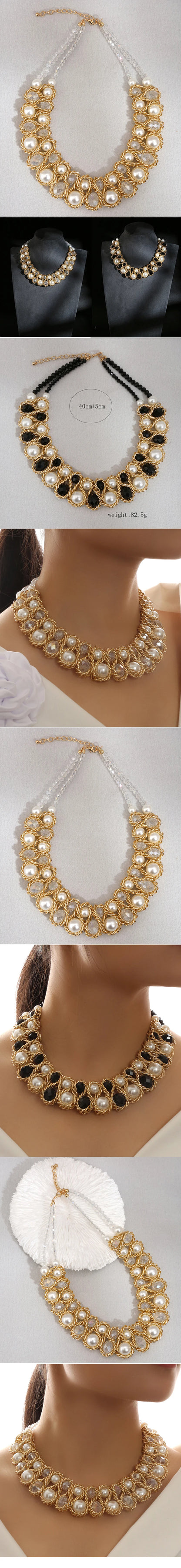 New Simulated Pearl Jewelry Necklace Double Layer Choker Necklace Women Bijoux Beads Crystal Collar Wedding Jewelry Necklaces