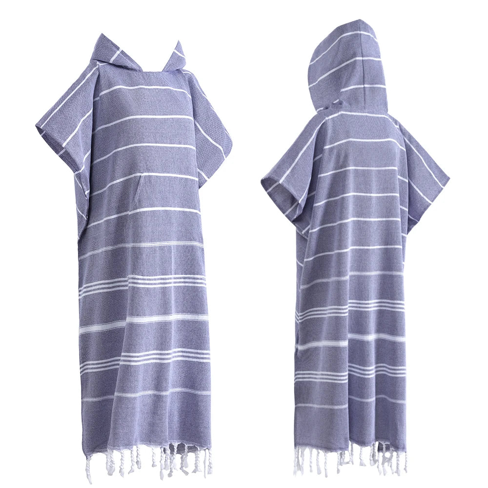 Turkish Wearable Beach Towel Sandproof Cotton Large Surf Poncho Hooded Wetsuit Changing Towel Quick Drying Sandproof Bathrobe