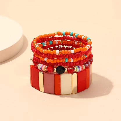 Trendy Acrylic Bohemian Bracelets Set for Women Men Multi-layer Seed Beads Chain Bracelet Bangles Charm Ladies Fashion Jewellery