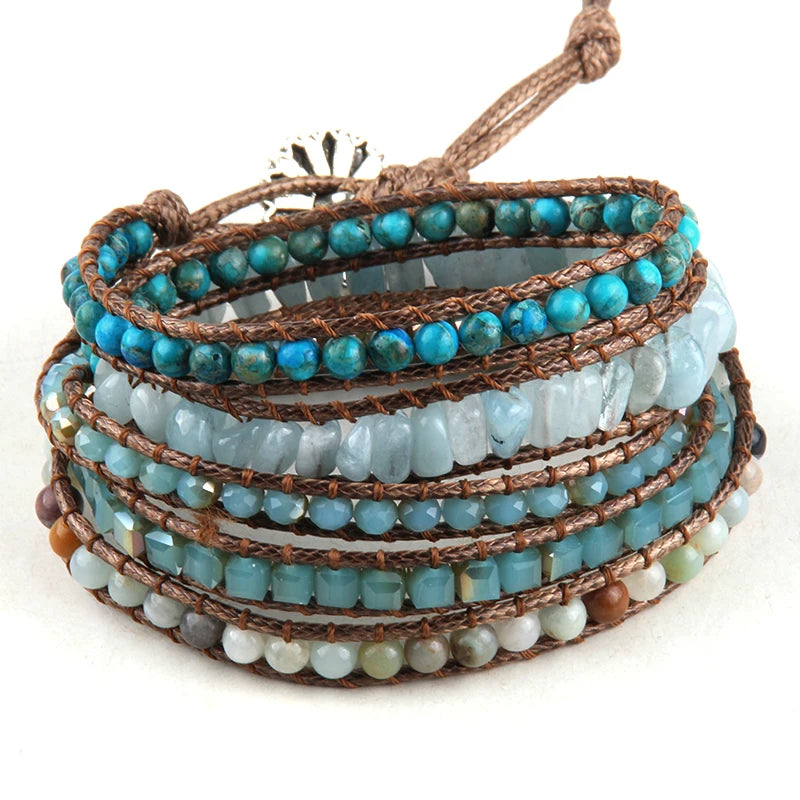 Fashion Bohemian Jewelry Natural Stones Designer 5 Strands Mix Handmade Wrap Bracelets Festival Gift