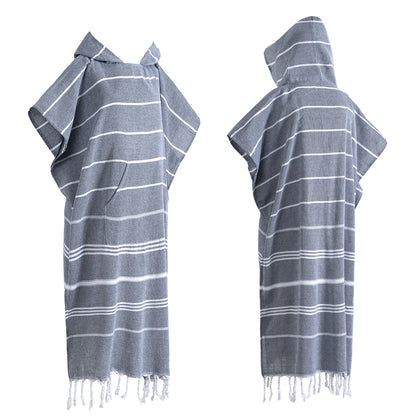 Turkish Wearable Beach Towel Sandproof Cotton Large Surf Poncho Hooded Wetsuit Changing Towel Quick Drying Sandproof Bathrobe