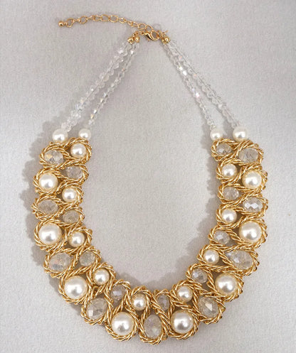 New Simulated Pearl Jewelry Necklace Double Layer Choker Necklace Women Bijoux Beads Crystal Collar Wedding Jewelry Necklaces