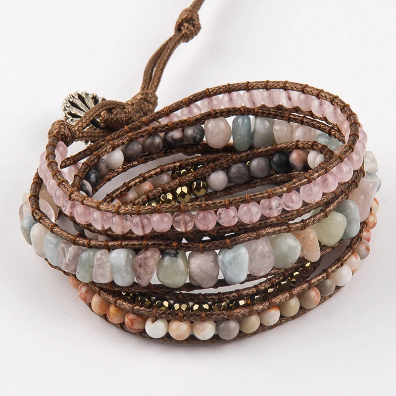 Fashion Bohemian Jewelry Natural Stones Designer 5 Strands Mix Handmade Wrap Bracelets Festival Gift