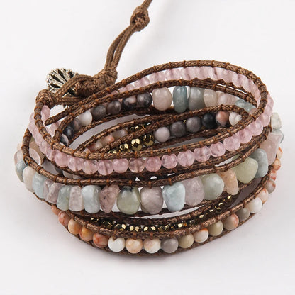 Fashion Bohemian Jewelry Natural Stones Designer 5 Strands Mix Handmade Wrap Bracelets Festival Gift