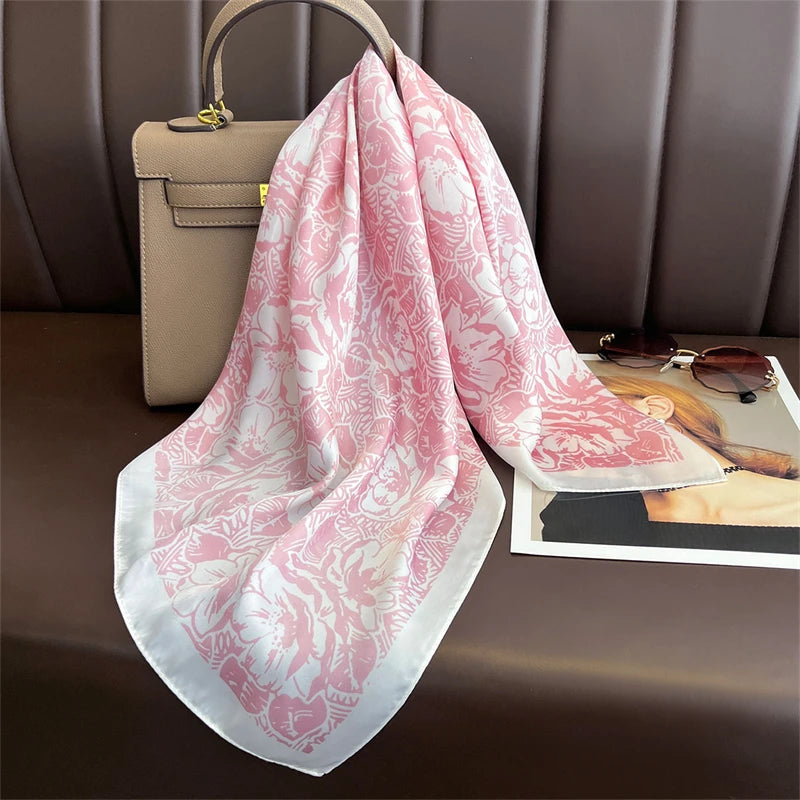 2025 Luxury Horse Print Female Silk Neck Scarf Square Hair Scarves Foulard Head Band Shawls Wraps Neckerchief Bandana Women