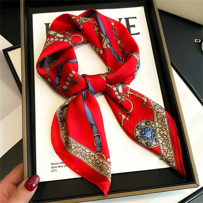 2025 Luxury Horse Print Female Silk Neck Scarf Square Hair Scarves Foulard Head Band Shawls Wraps Neckerchief Bandana Women