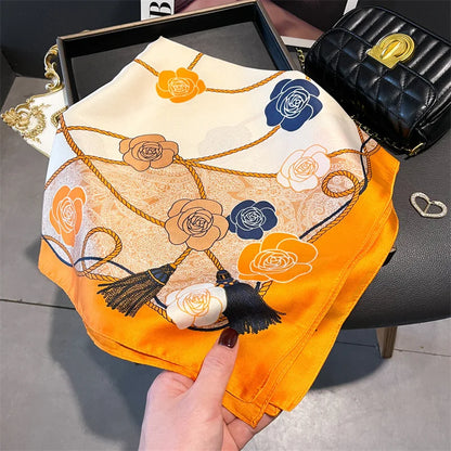 2025 Luxury Horse Print Female Silk Neck Scarf Square Hair Scarves Foulard Head Band Shawls Wraps Neckerchief Bandana Women