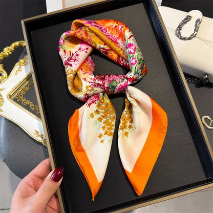 2025 Luxury Horse Print Female Silk Neck Scarf Square Hair Scarves Foulard Head Band Shawls Wraps Neckerchief Bandana Women