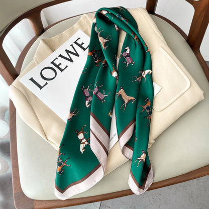 2025 Luxury Horse Print Female Silk Neck Scarf Square Hair Scarves Foulard Head Band Shawls Wraps Neckerchief Bandana Women