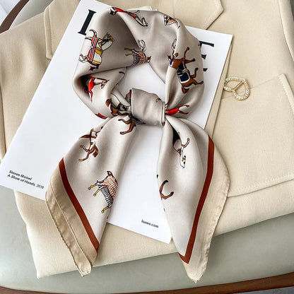 2025 Luxury Horse Print Female Silk Neck Scarf Square Hair Scarves Foulard Head Band Shawls Wraps Neckerchief Bandana Women