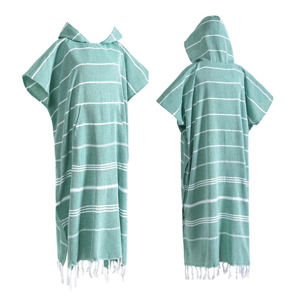 Turkish Wearable Beach Towel Sandproof Cotton Large Surf Poncho Hooded Wetsuit Changing Towel Quick Drying Sandproof Bathrobe