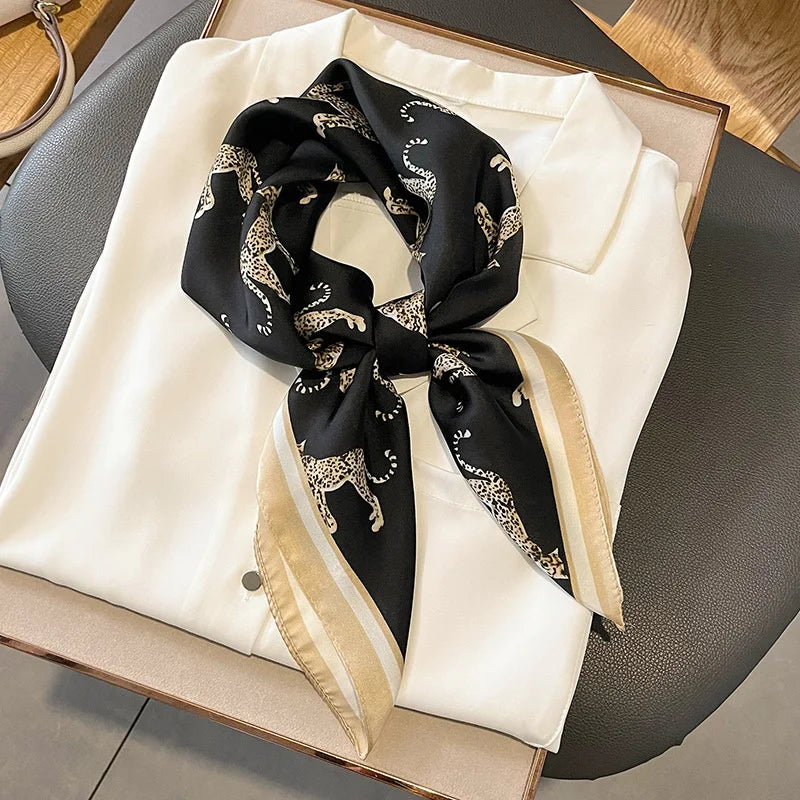 2025 Luxury Horse Print Female Silk Neck Scarf Square Hair Scarves Foulard Head Band Shawls Wraps Neckerchief Bandana Women