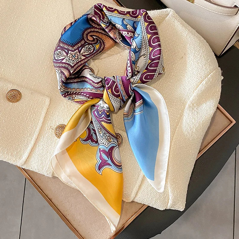 2025 Luxury Horse Print Female Silk Neck Scarf Square Hair Scarves Foulard Head Band Shawls Wraps Neckerchief Bandana Women
