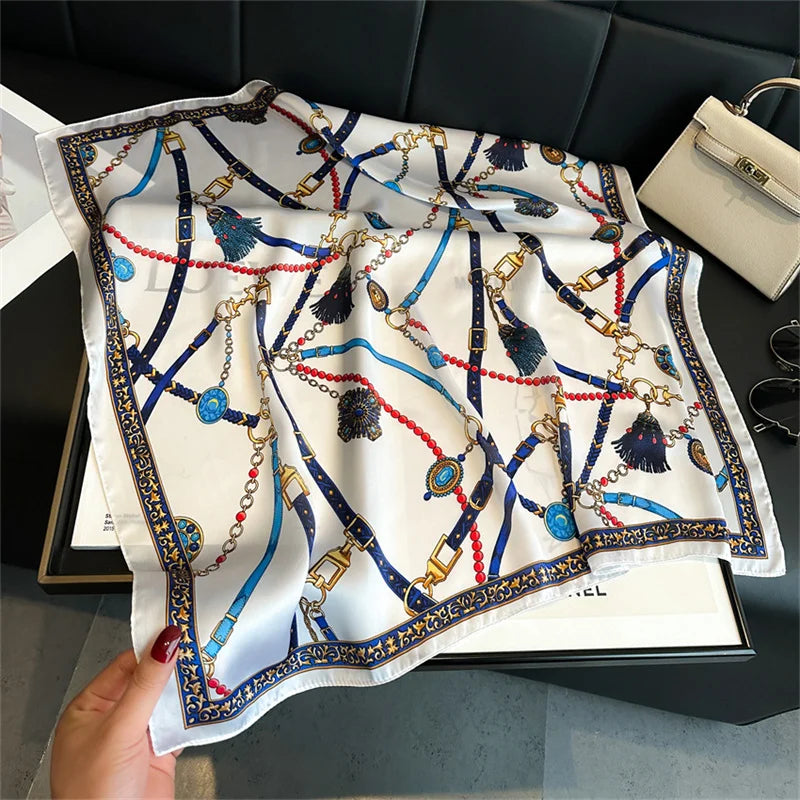 2025 Luxury Horse Print Female Silk Neck Scarf Square Hair Scarves Foulard Head Band Shawls Wraps Neckerchief Bandana Women