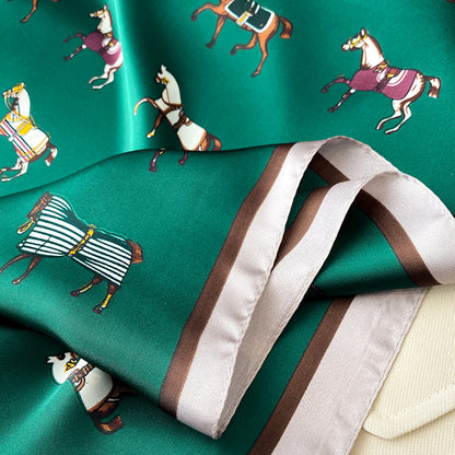 2025 Luxury Horse Print Female Silk Neck Scarf Square Hair Scarves Foulard Head Band Shawls Wraps Neckerchief Bandana Women