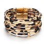 ALLYES Vintage Metal Tube Leopard Leather Bracelet for Women Men Boho Multilayer Wrap Wide Bracelets & Bangles Charm Jewelry