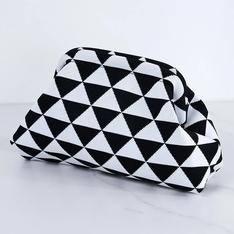 Summer Beach Clutch Bag for Women Woven Crochet Handbags Purses Knitting Dumpling Clutch Ruched Cute Cloud Casual Colorblock Bag