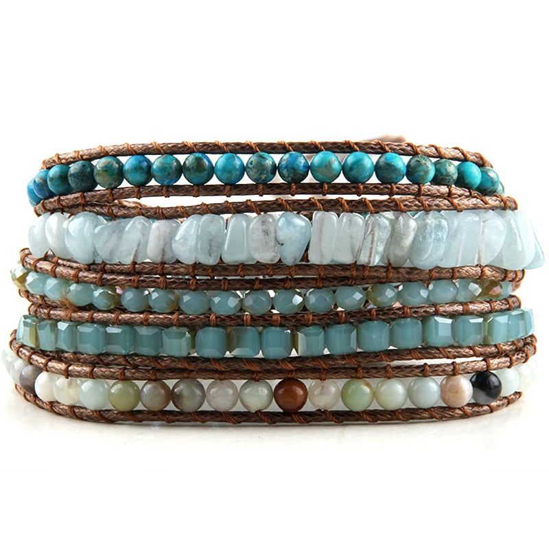 Fashion Bohemian Jewelry Natural Stones Designer 5 Strands Mix Handmade Wrap Bracelets Festival Gift
