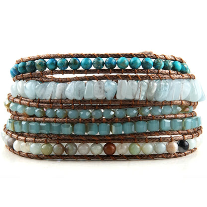 Fashion Bohemian Jewelry Natural Stones Designer 5 Strands Mix Handmade Wrap Bracelets Festival Gift