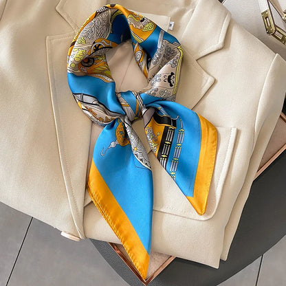 2025 Luxury Horse Print Female Silk Neck Scarf Square Hair Scarves Foulard Head Band Shawls Wraps Neckerchief Bandana Women