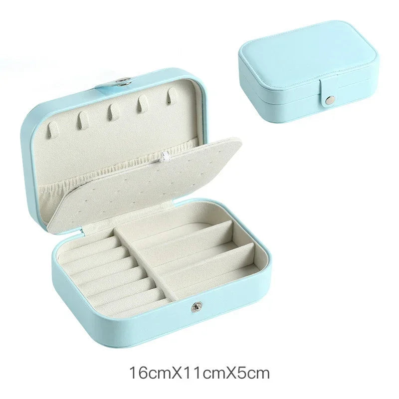 Portable Jewelry Box Jewelry Organizer Display Travel Jewelry Case Boxes Button Leather Storage Zipper Jewelers Joyero