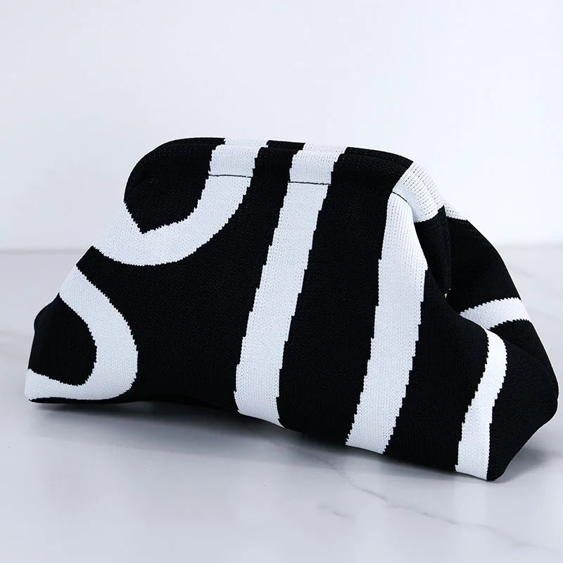 Summer Beach Clutch Bag for Women Woven Crochet Handbags Purses Knitting Dumpling Clutch Ruched Cute Cloud Casual Colorblock Bag