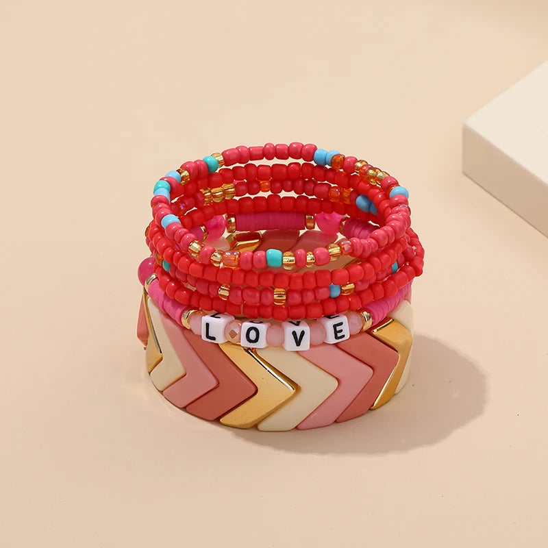 Trendy Acrylic Bohemian Bracelets Set for Women Men Multi-layer Seed Beads Chain Bracelet Bangles Charm Ladies Fashion Jewellery