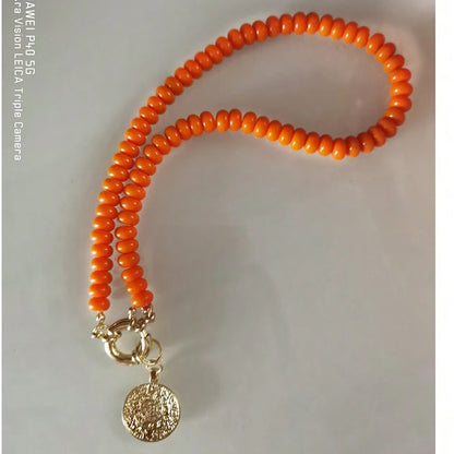 Spring 2024 Creative Design Orange Series Jewelry Natural Stone Silicone Bead Short Necklace Women Girls Banquet Holiday Jewelry