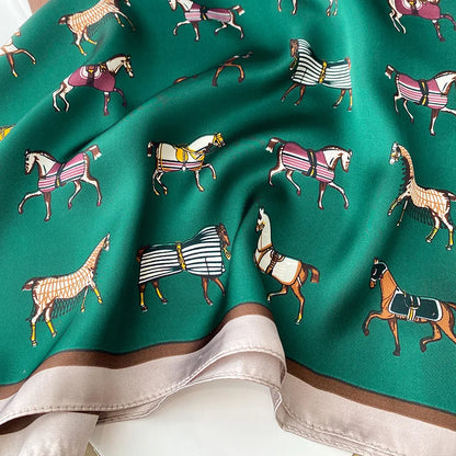 2025 Luxury Horse Print Female Silk Neck Scarf Square Hair Scarves Foulard Head Band Shawls Wraps Neckerchief Bandana Women