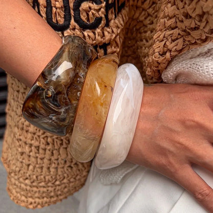 Ingemark Exaggerated Resin Geometric Chunky Bangles for Women on Hand Punk Hip Hop Wide Arm Bracelets Aesthetic Y2K Jewelry Gift