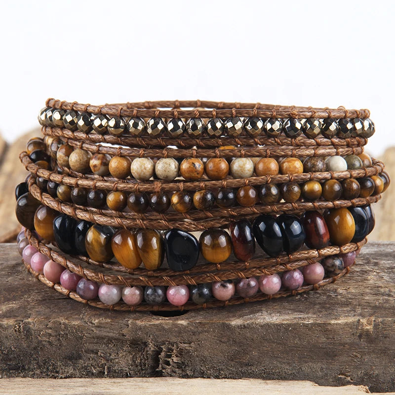 Fashion Bohemian Jewelry Natural Stones Designer 5 Strands Mix Handmade Wrap Bracelets Festival Gift
