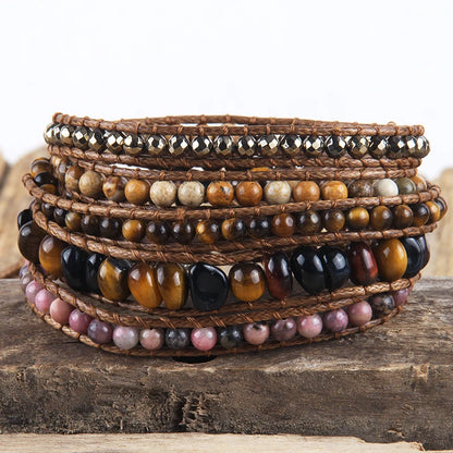 Fashion Bohemian Jewelry Natural Stones Designer 5 Strands Mix Handmade Wrap Bracelets Festival Gift