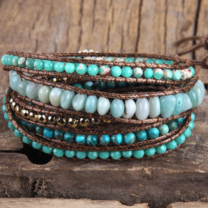 Fashion Bohemian Jewelry Natural Stones Designer 5 Strands Mix Handmade Wrap Bracelets Festival Gift