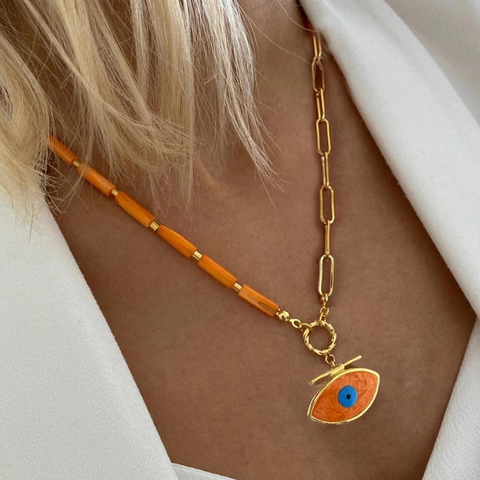 Spring 2024 Creative Design Orange Series Jewelry Natural Stone Silicone Bead Short Necklace Women Girls Banquet Holiday Jewelry