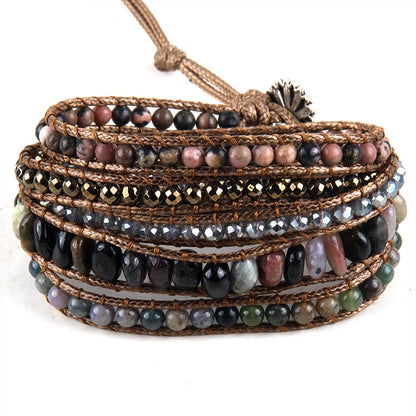 Fashion Bohemian Jewelry Natural Stones Designer 5 Strands Mix Handmade Wrap Bracelets Festival Gift