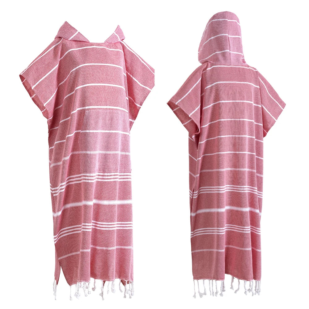 Turkish Wearable Beach Towel Sandproof Cotton Large Surf Poncho Hooded Wetsuit Changing Towel Quick Drying Sandproof Bathrobe
