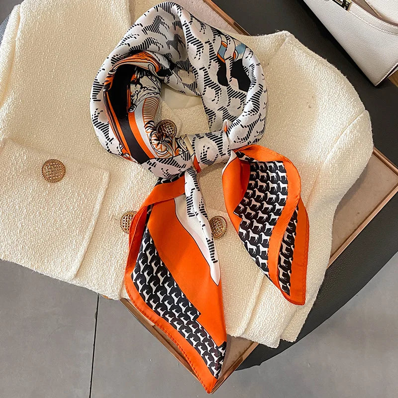 2025 Luxury Horse Print Female Silk Neck Scarf Square Hair Scarves Foulard Head Band Shawls Wraps Neckerchief Bandana Women