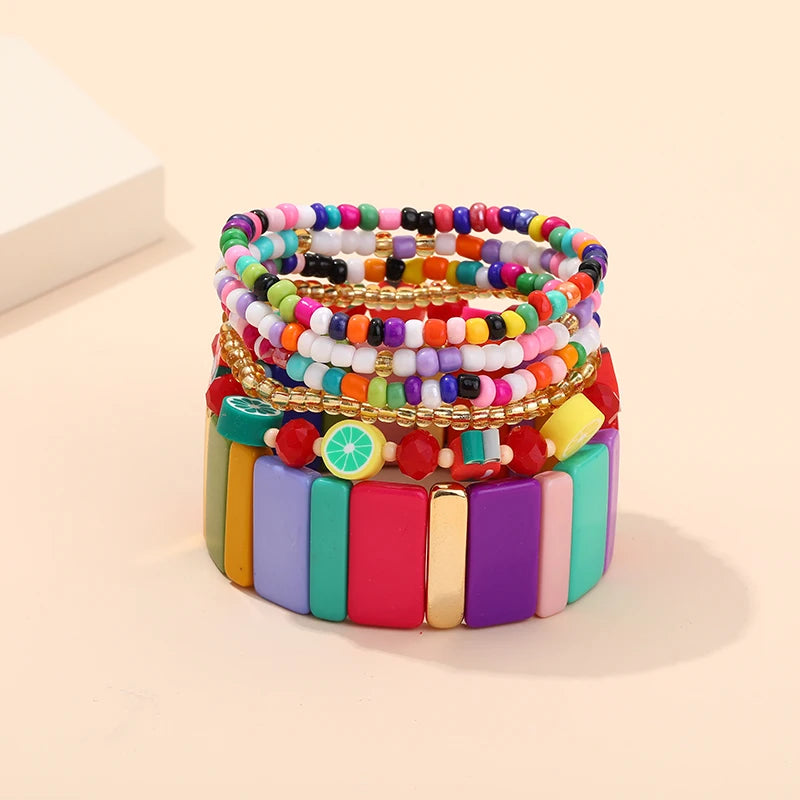 Trendy Acrylic Bohemian Bracelets Set for Women Men Multi-layer Seed Beads Chain Bracelet Bangles Charm Ladies Fashion Jewellery