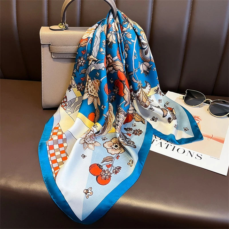 2025 Luxury Horse Print Female Silk Neck Scarf Square Hair Scarves Foulard Head Band Shawls Wraps Neckerchief Bandana Women