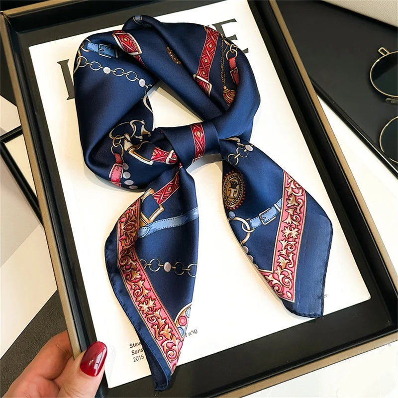 2025 Luxury Horse Print Female Silk Neck Scarf Square Hair Scarves Foulard Head Band Shawls Wraps Neckerchief Bandana Women
