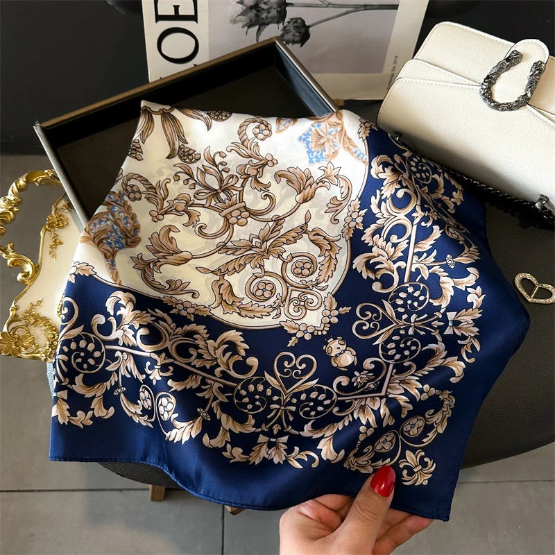 2025 Luxury Horse Print Female Silk Neck Scarf Square Hair Scarves Foulard Head Band Shawls Wraps Neckerchief Bandana Women