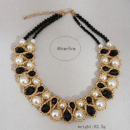 New Simulated Pearl Jewelry Necklace Double Layer Choker Necklace Women Bijoux Beads Crystal Collar Wedding Jewelry Necklaces