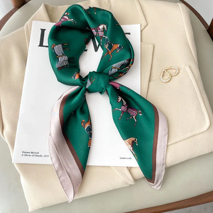 2025 Luxury Horse Print Female Silk Neck Scarf Square Hair Scarves Foulard Head Band Shawls Wraps Neckerchief Bandana Women