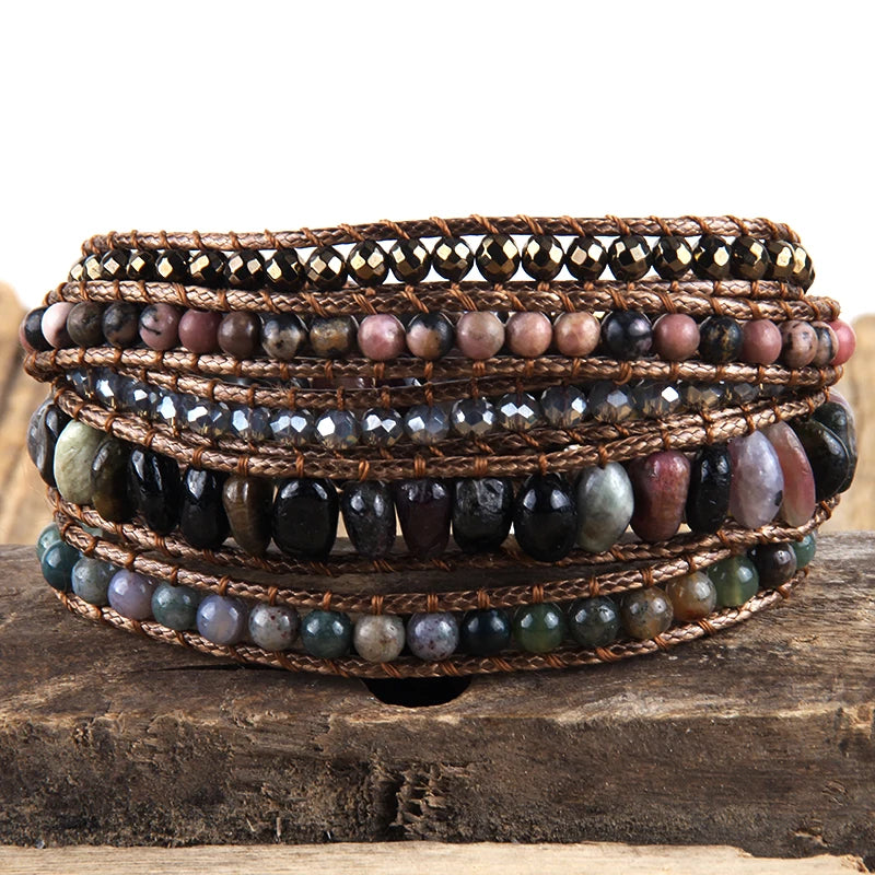 Fashion Bohemian Jewelry Natural Stones Designer 5 Strands Mix Handmade Wrap Bracelets Festival Gift