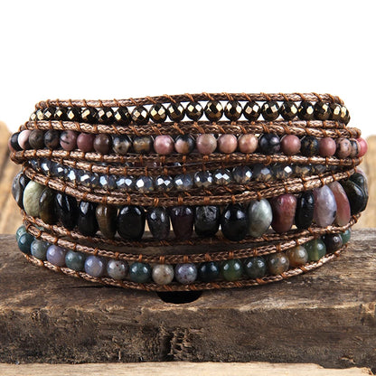 Fashion Bohemian Jewelry Natural Stones Designer 5 Strands Mix Handmade Wrap Bracelets Festival Gift