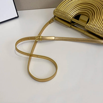 Handbags for Women 2025 New Gold Luxury Designer Brand Handwoven Noodle Bags Rope Knotted Pulled Half Moon Silver Evening Clutch