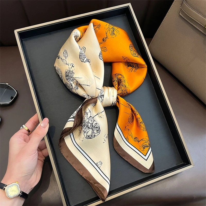 2025 Luxury Horse Print Female Silk Neck Scarf Square Hair Scarves Foulard Head Band Shawls Wraps Neckerchief Bandana Women