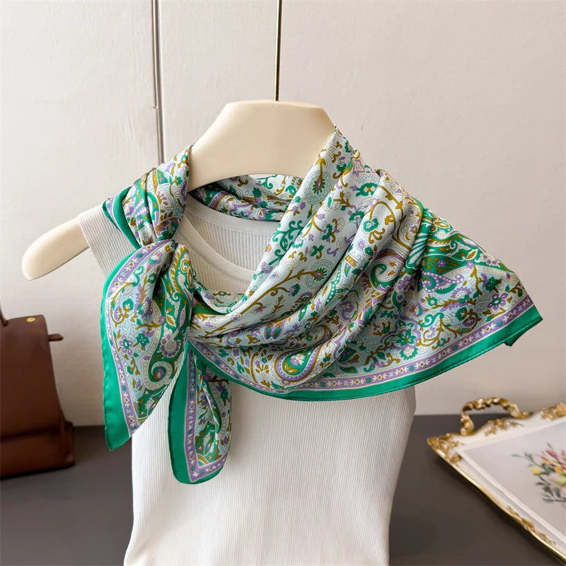 2025 Luxury Horse Print Female Silk Neck Scarf Square Hair Scarves Foulard Head Band Shawls Wraps Neckerchief Bandana Women