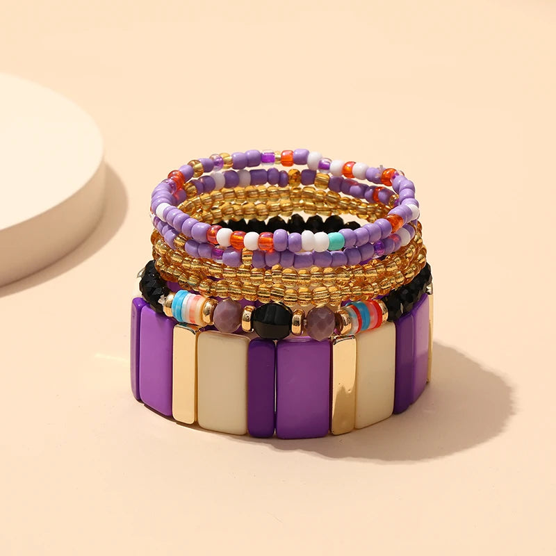 Trendy Acrylic Bohemian Bracelets Set for Women Men Multi-layer Seed Beads Chain Bracelet Bangles Charm Ladies Fashion Jewellery